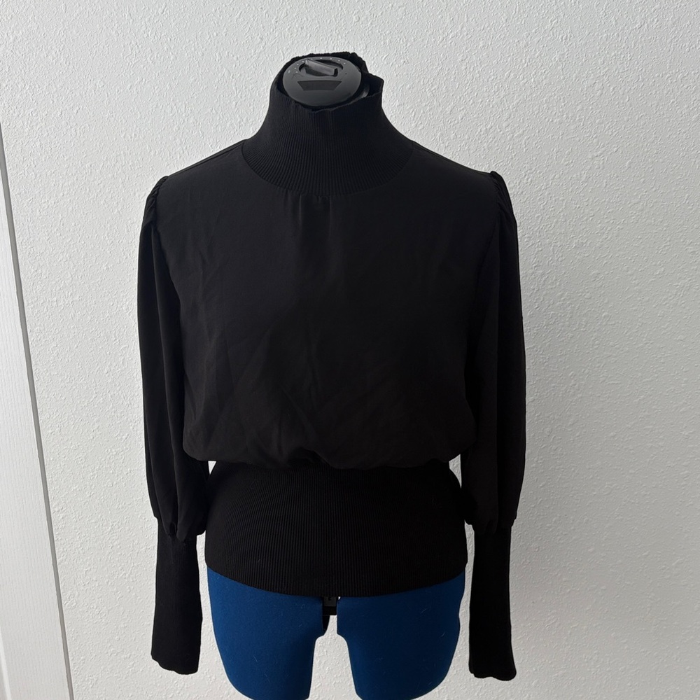 French Connection Black High-Neck Blouse